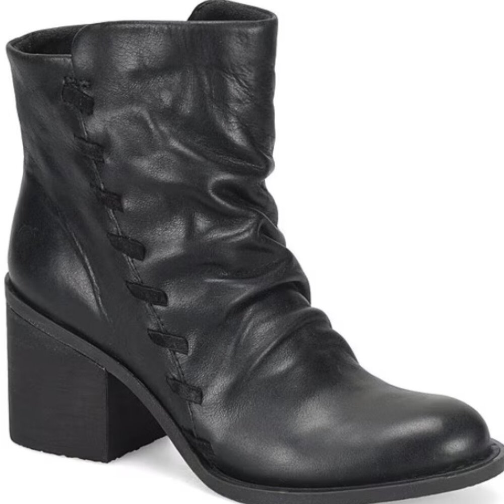 Born Toni Leather Block Heel Booties Ladies Slouch Boots BR0063203